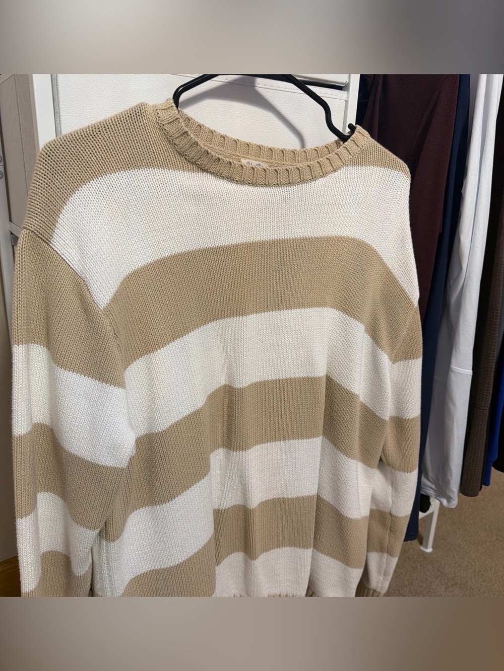 Striped Knit Sweater in Cream and Tan Brandy Melville Brianna Sweater